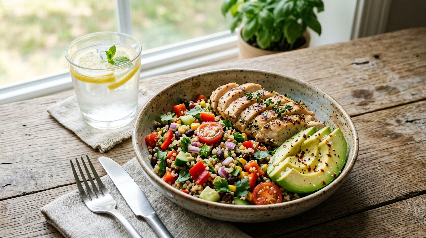 Gesunde Mahlzeit nach dem Training mit frischem Gemüse